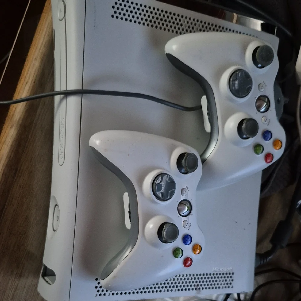 360 Console with White Controllers And Cd Games